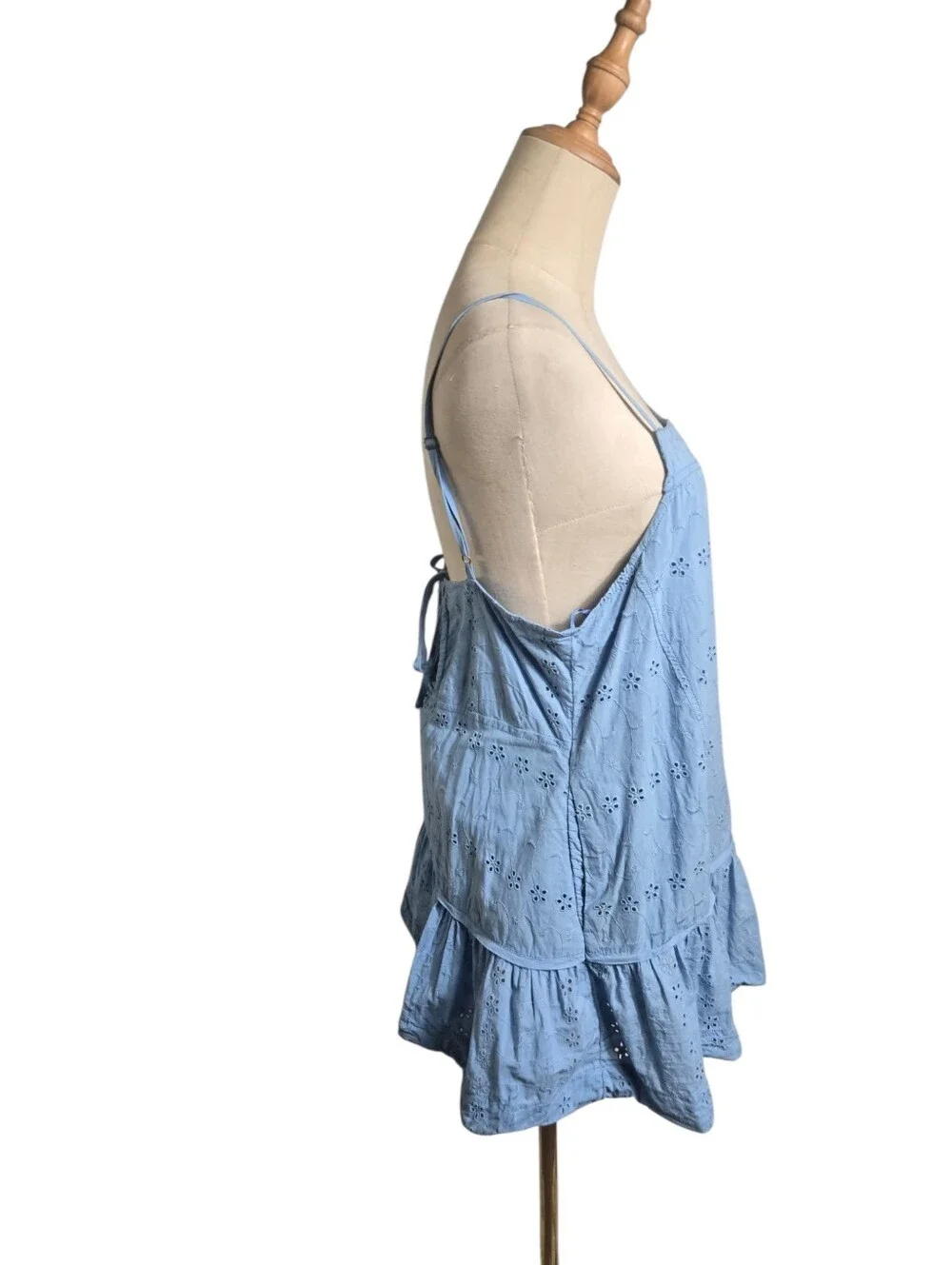 Free People All Caught Up Tunic Baby Blue Eyelet Open Back Long Top